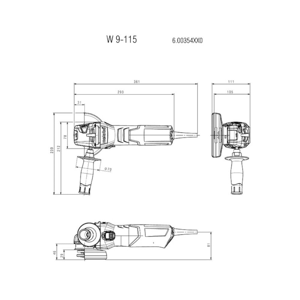 Metabo W 9-115 (600354390) 115mm-4.1/2" Angle Grinder 110V