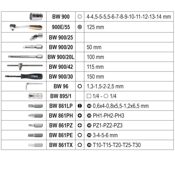 Beta BW903E/C42 1/4" Socket & Bit Set 42 Piece | 009031042