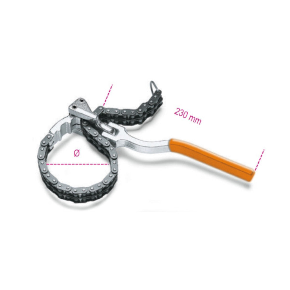 Chain tool with orange handle on a white background