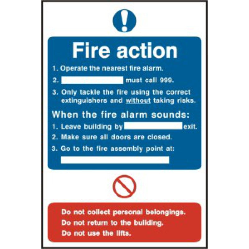 PVC Fire Action Sign 200x300mm | Health and Safety Signage