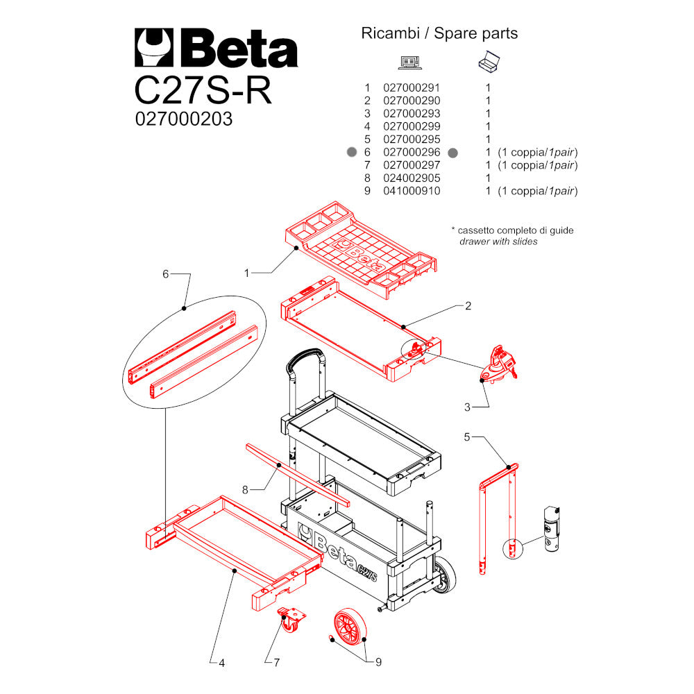 Beta R/GC-Slides for C27SS Roll Cab | 027000296