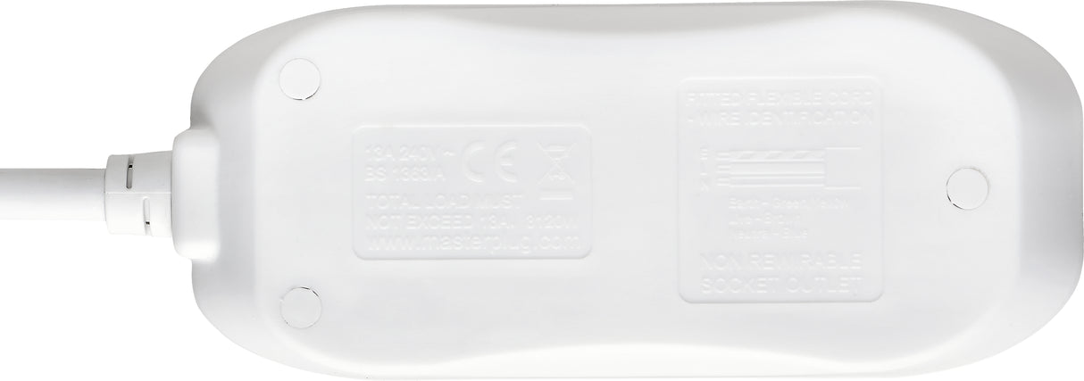 Masterplug 13A 2 Gang Unswitched Extension Lead White
