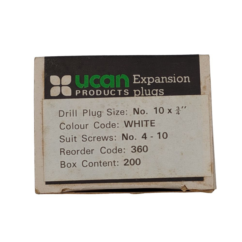 Ucan White Plastic Expansion Plugs For 4g Screws (Box of 200)