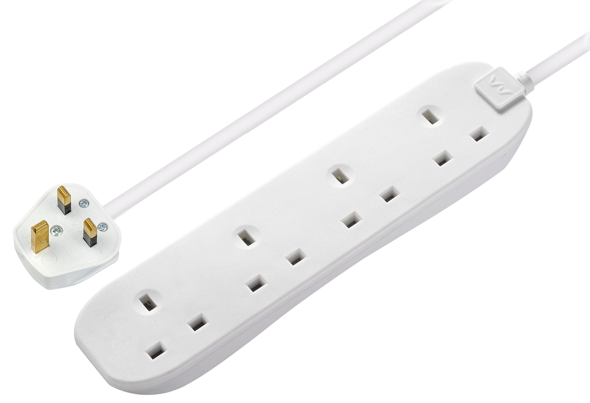 Masterplug 13A 4 Gang Unswitched Extension Lead White