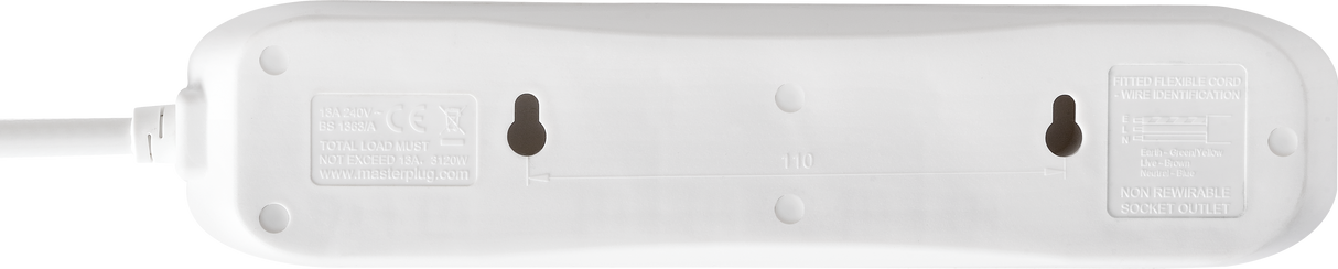 Masterplug 13A 4 Gang Unswitched Extension Lead White