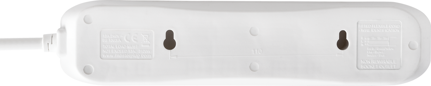 Masterplug 13A 4 Gang Unswitched Extension Lead White