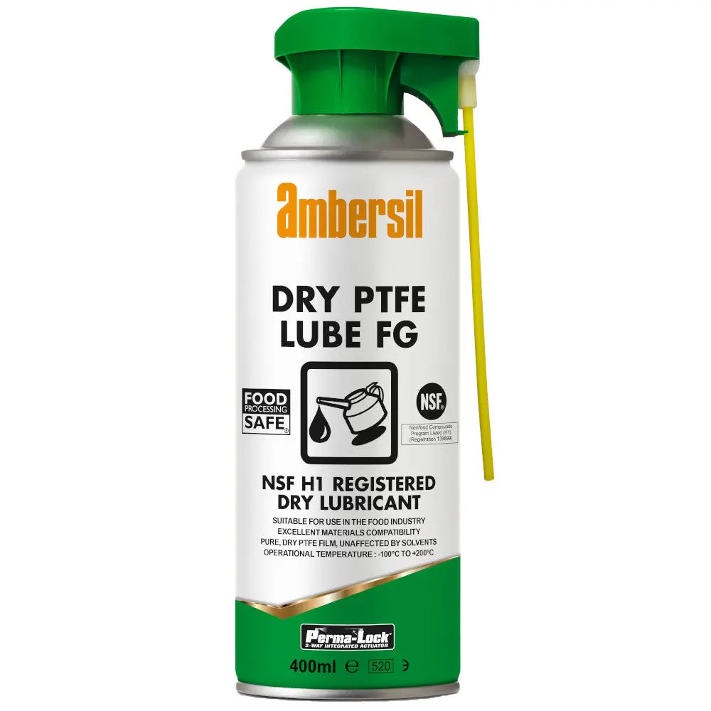 Image showing a can of the Ambersil Dry PTFE Lube FG on a white background