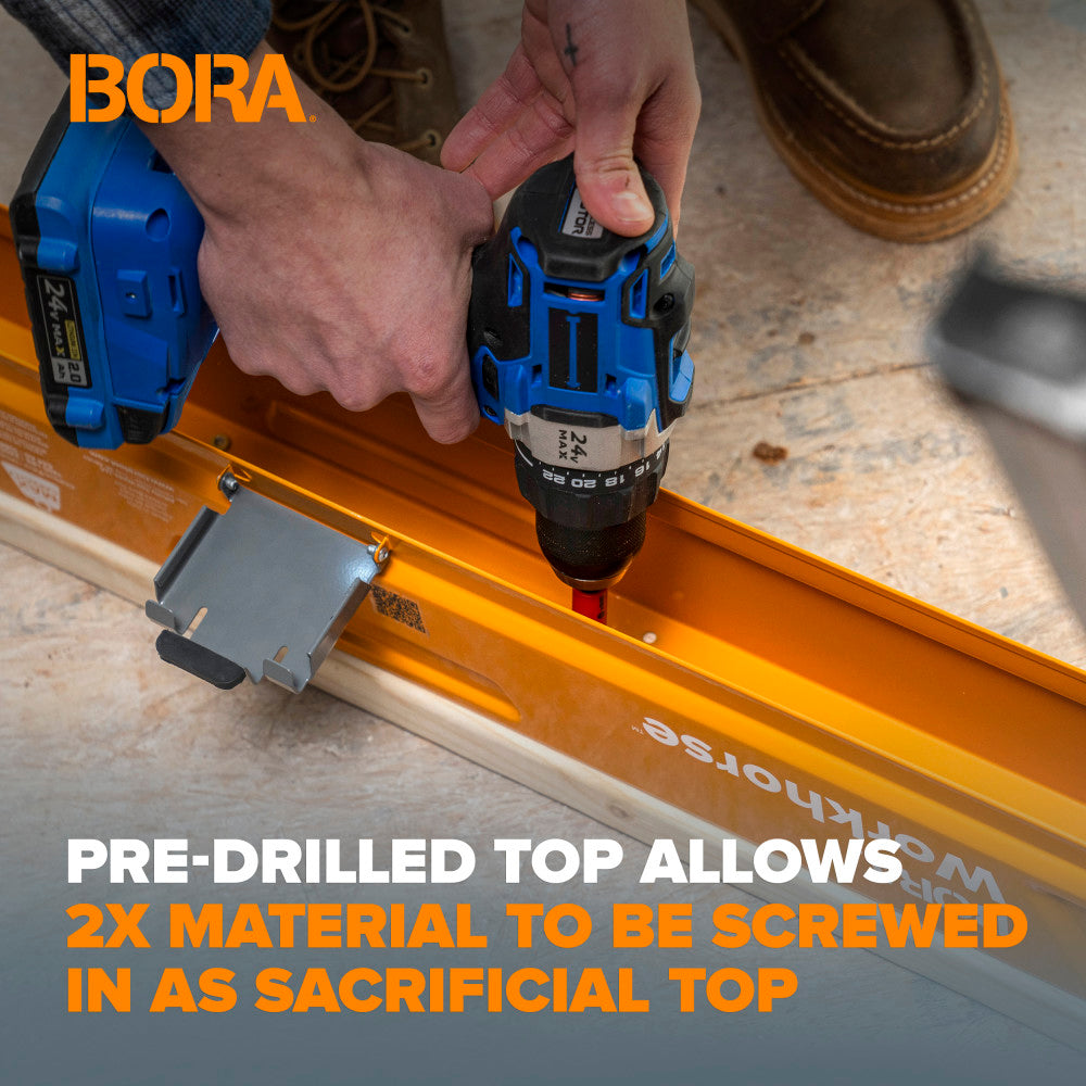 Person using a power drill to attach a piece of timber to the Bora Workhorse X.