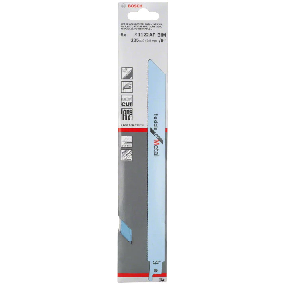 Bosch S1122AF Reciprocating Saw Blades Flexible for Metal 9" / 225mm Pack of 5
