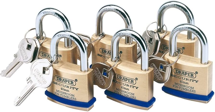 Draper 40mm Keyed Alike Brass Padlocks – Set of 6 Heavy‑Duty Locks