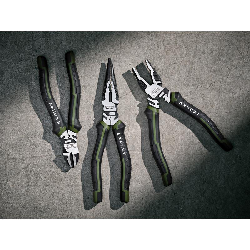 Set of three Draper pliers with 'Expert' branding on a textured surface