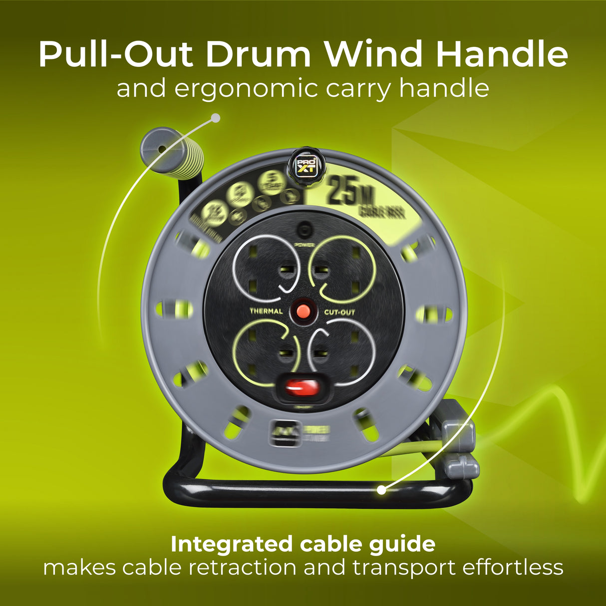 Masterplug Pro-XT 2 Socket, 2 USB A 13A Open Cable Reel 240V