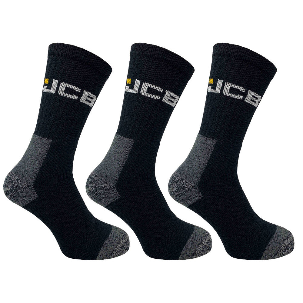 Jcb Work Socks Black Pack of 3 Size 6-11