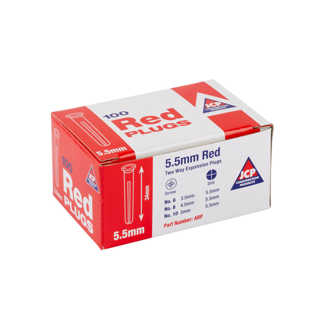 Red Plastic Wall Plugs 5.5mm Box of 100