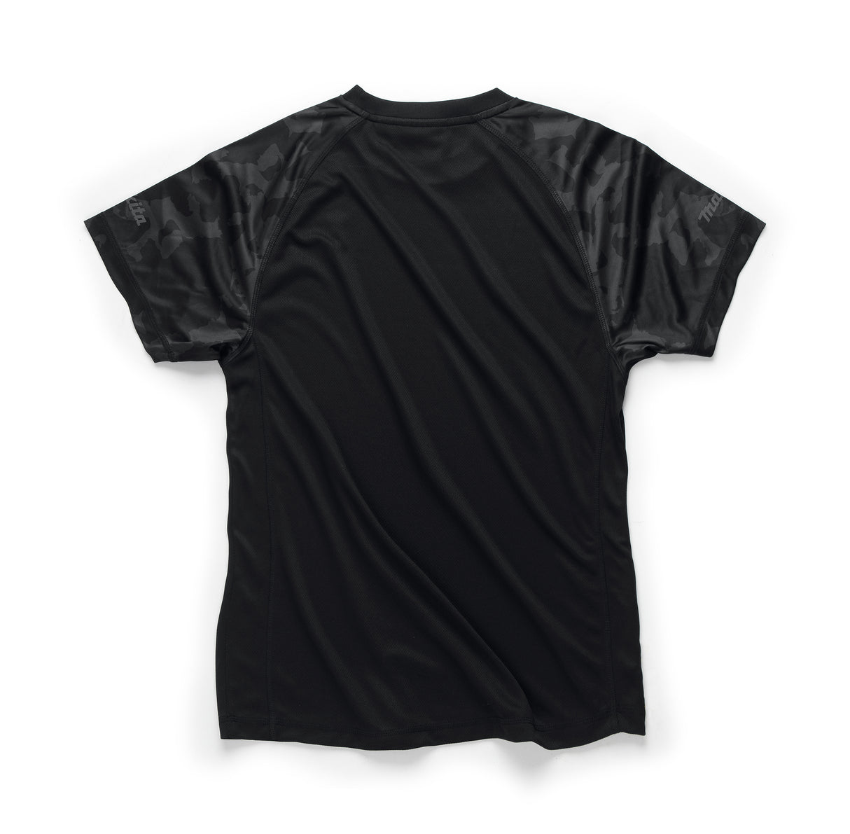 Black Makita Tech t-shirt with camo sleeves on a white background