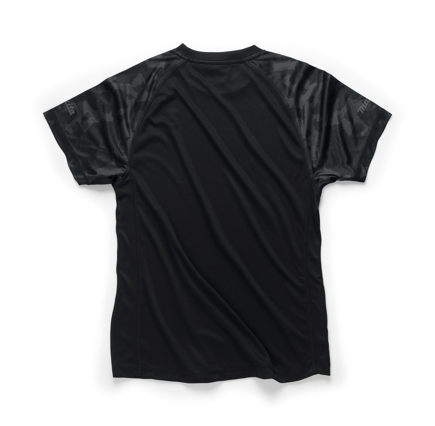 Black Makita Tech t-shirt with camo sleeves on a white background
