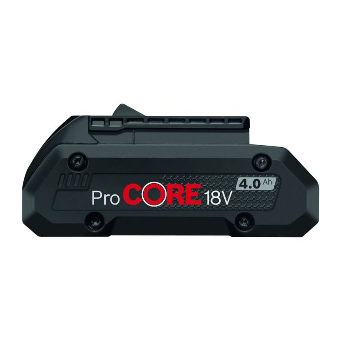 Side view of Bosch ProCORE 18V battery on a white background