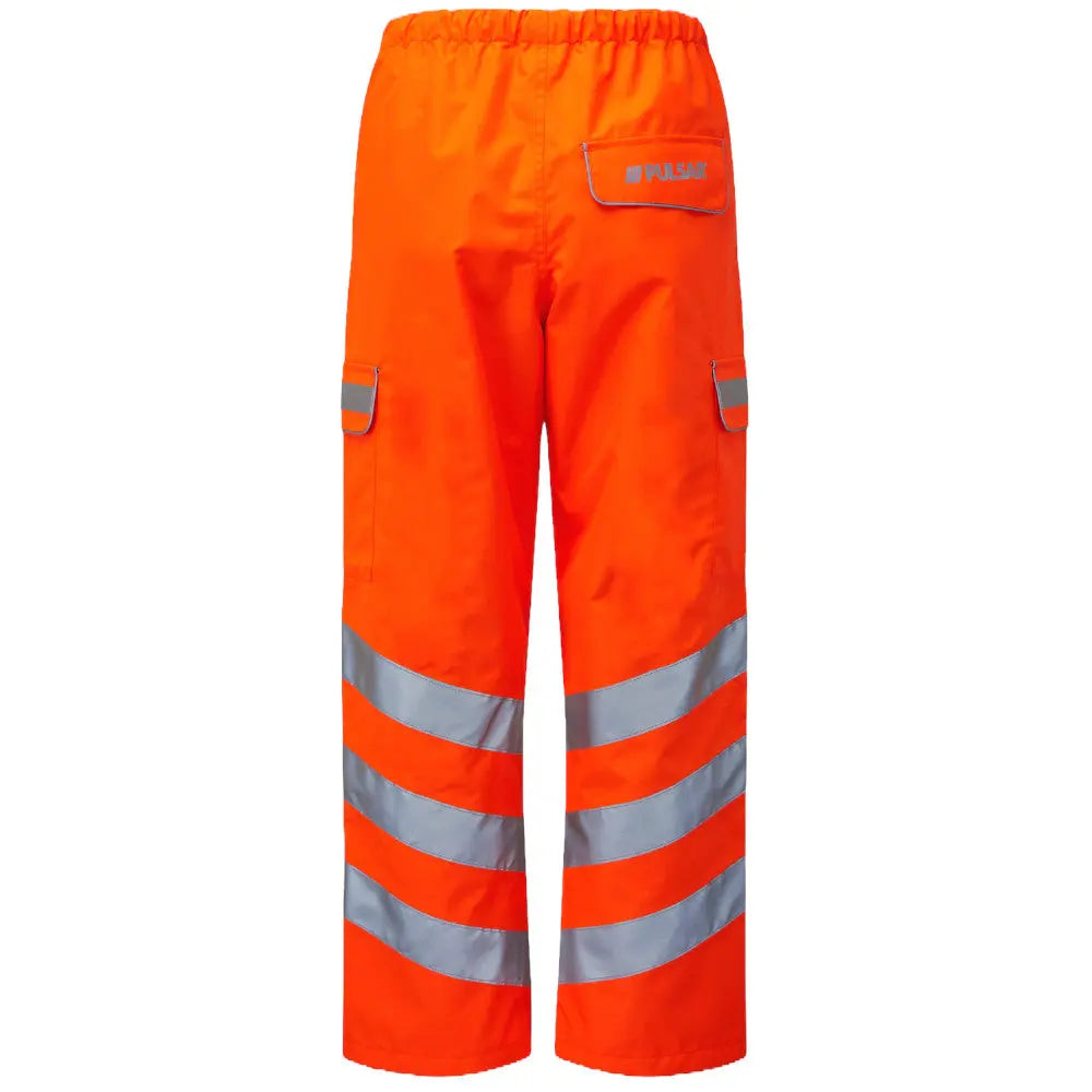Pulsar Waterproof Over Trousers in Hi Vis Orange PR503TRS shown from the back.