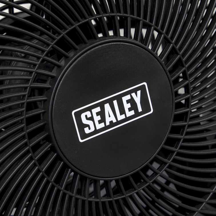 Black fan with Sealey logo on a white background
