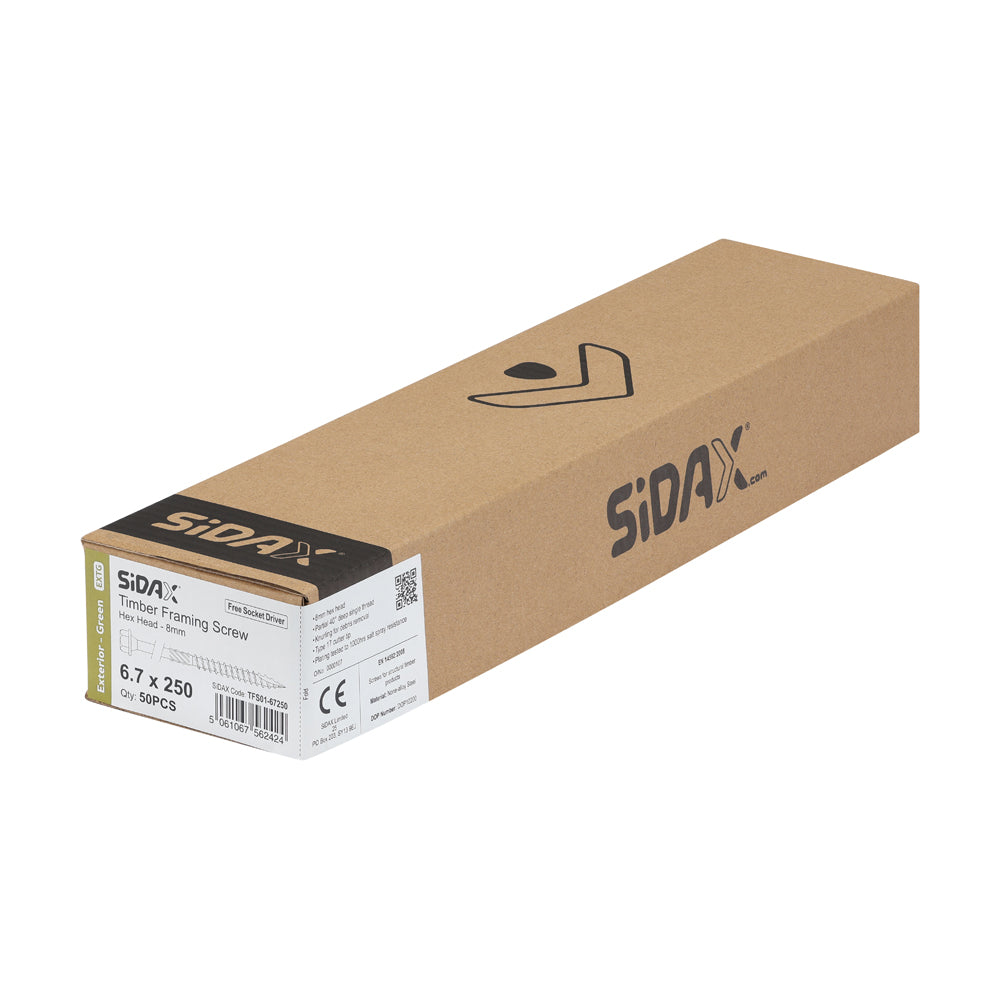 SiDAX Exterior Timber Frame Screws 8mm Hex Head Green (Box of 50)