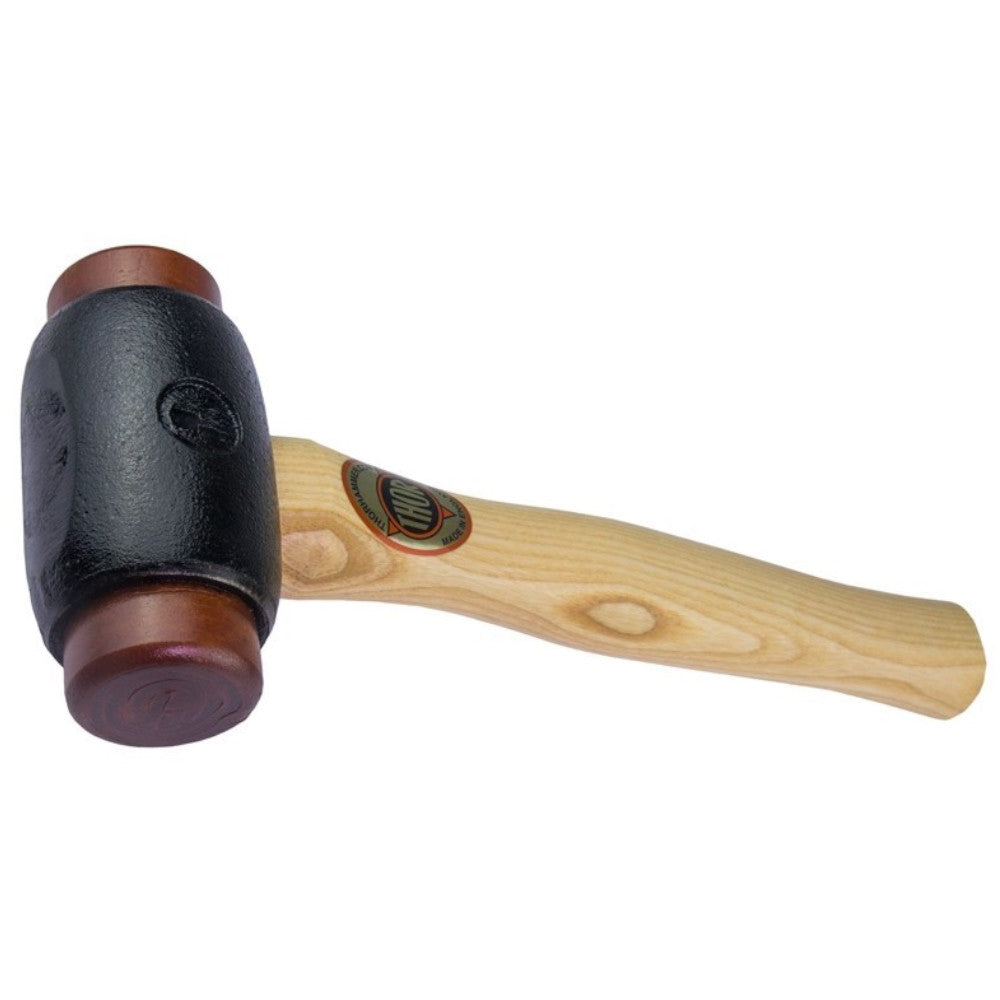 Image of a Thor 01-012 size 2 hide hammer, with removable hide faces, a cast iron head and a wooden handle.