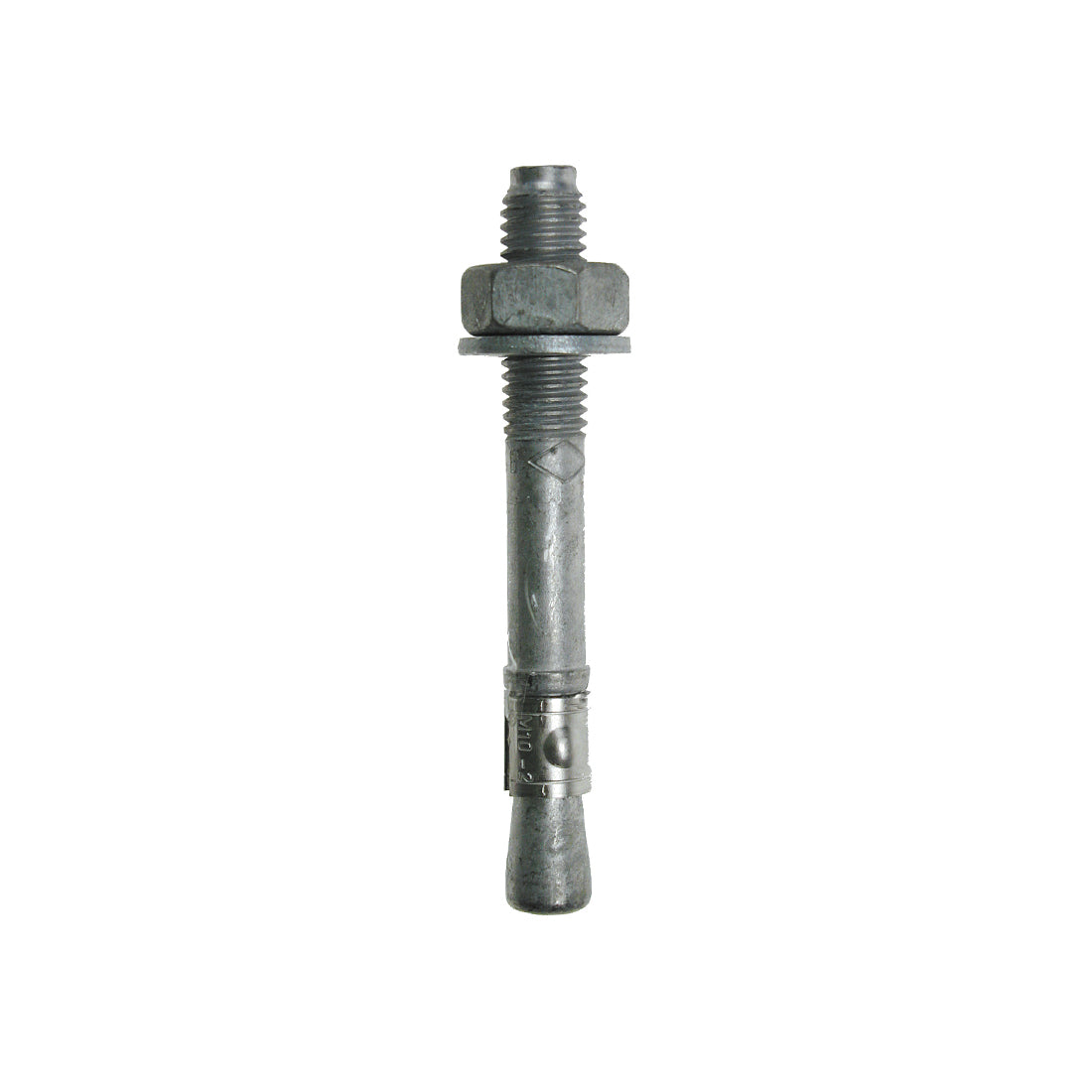Hot dipped galvanised throughbolt on a white background