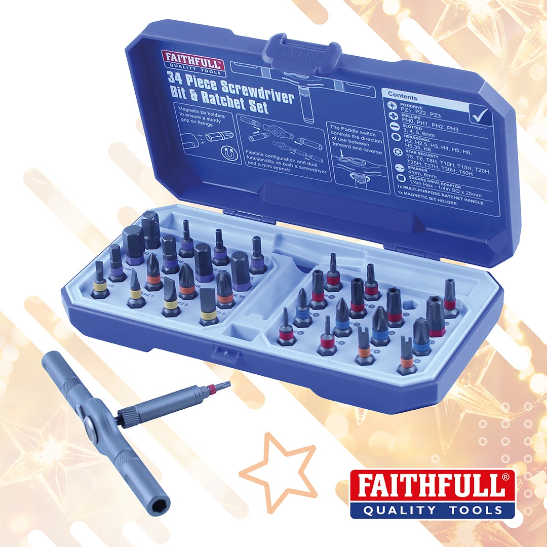 Faithfull 34 Piece Multi Palm Precision Ratchet Driver & Bit Set