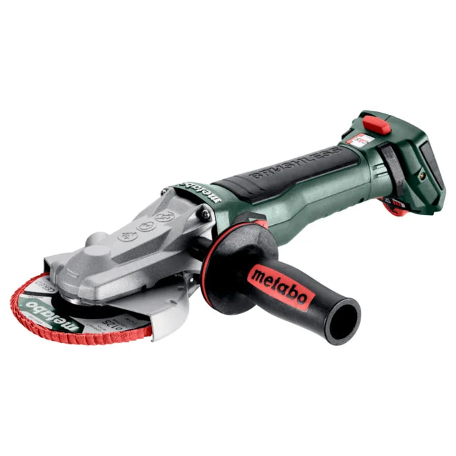 Metabo flat head angle grinder on a white background