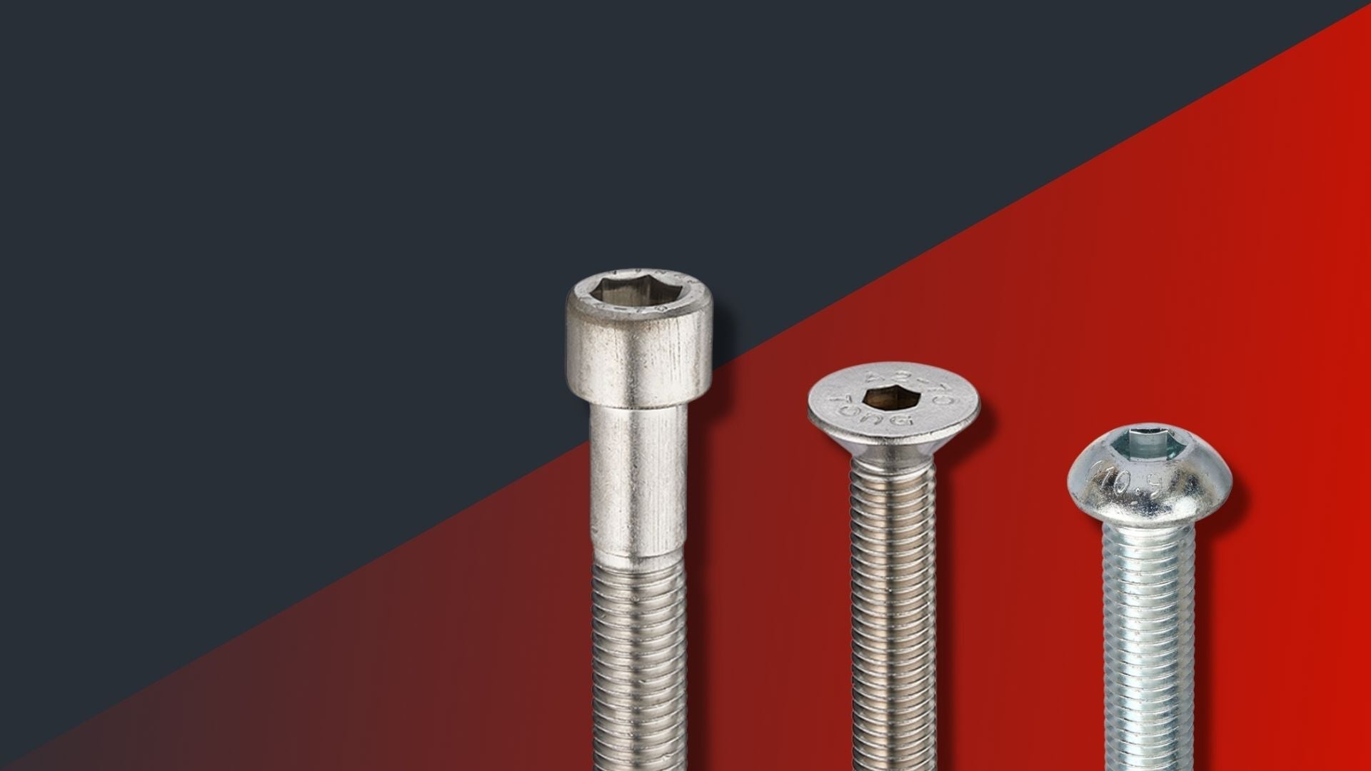 A simple icon of a socket screw in white on a red background