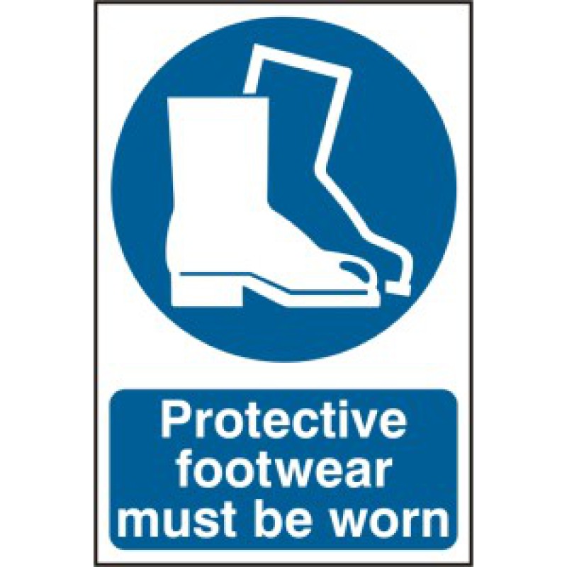 Protective Footwear Must Be Worn Self Adhesive Semi Rigid Safety Sign 200 x 300mm