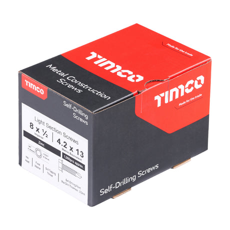Box of Timco metal construction screws on a white background