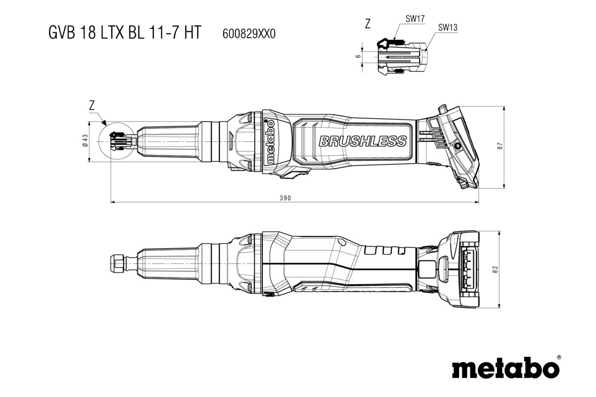 Metabo GVB 18 LTX BL 11-7 HT (600829850) Cordless Die Grinder Body Only