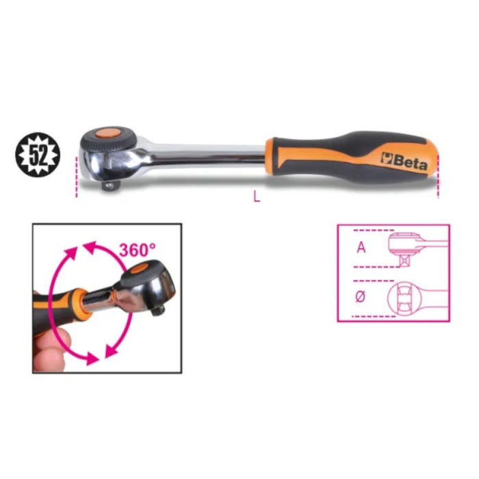 Beta 910/58 3/8" Drive Reversible Ratchet with Rotating Handle | 009100884