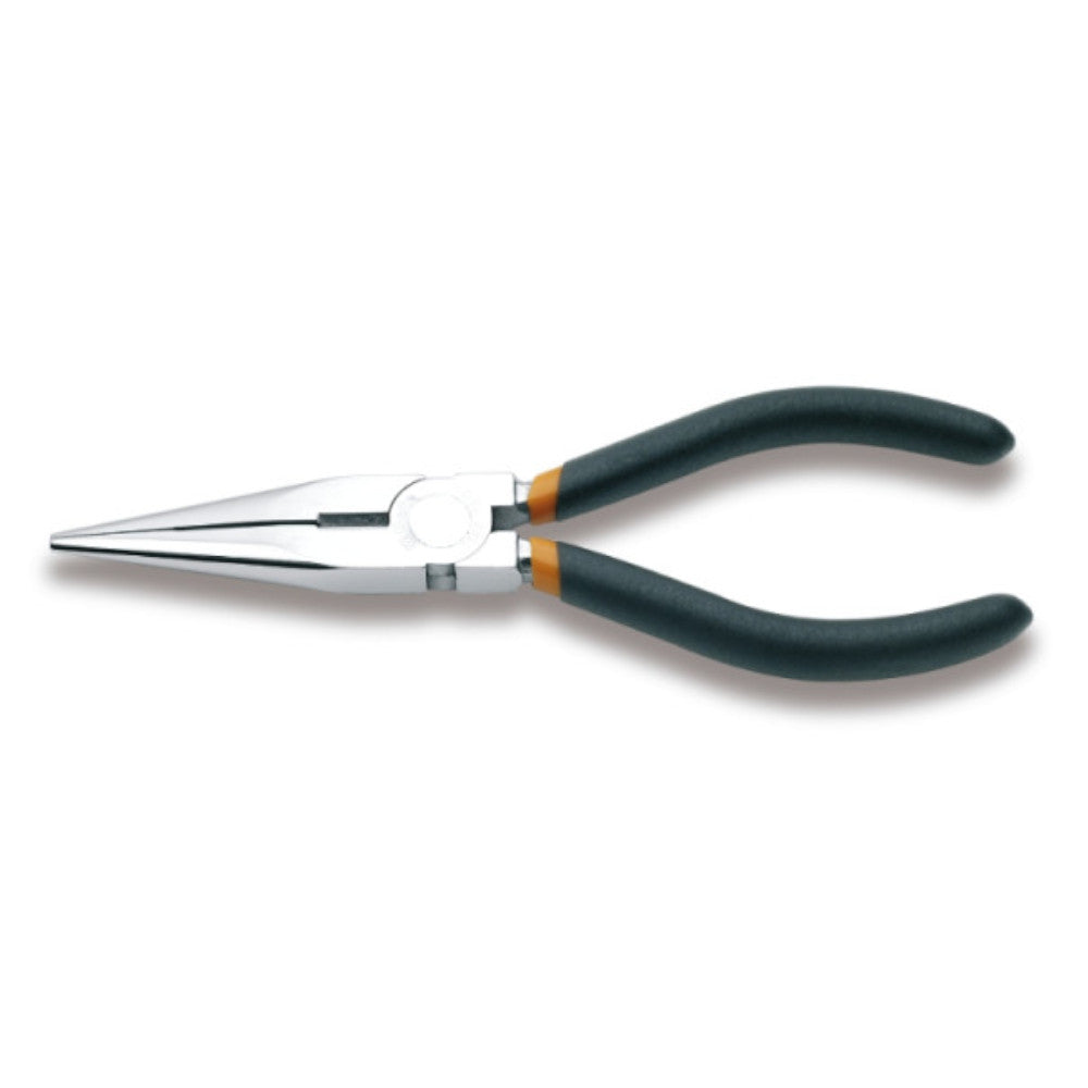 Pair of beta pliers with black handles on a white background