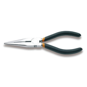 Pair of beta pliers with black handles on a white background
