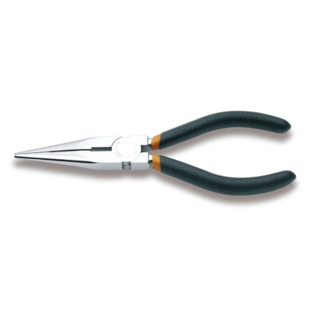 Pair of beta pliers with black handles on a white background