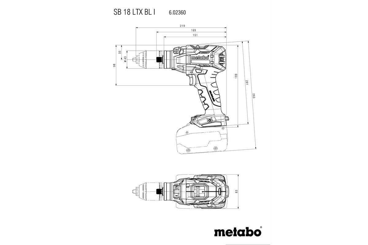 Metabo SB 18 LTX BL I (602360590) Cordless Hammer Drill 18v 2 x 5.2Ah Batteries