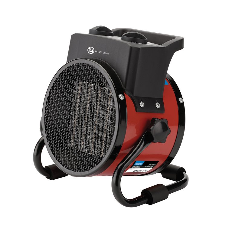Red and black Draper 06729 portable heater on a white background