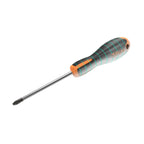 Screwdriver with black and orange handle on a white background