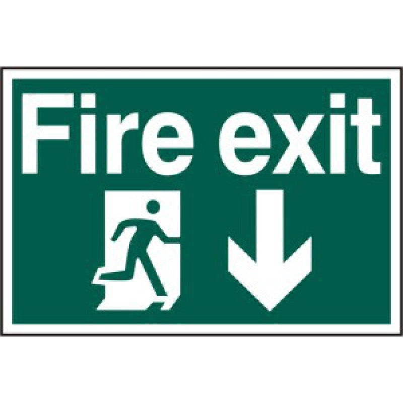Fire Exit Sign 200x300mm PVC – Running Man Arrow Down Signage