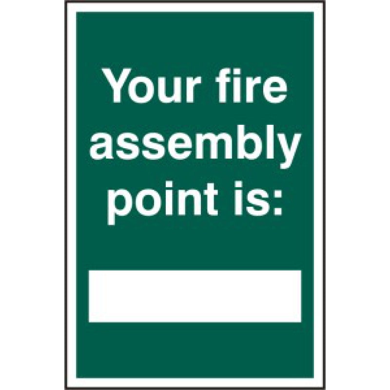 Fire Assembly Point Sign – Green & White PVC 200x300mm | Health and Safety Signage