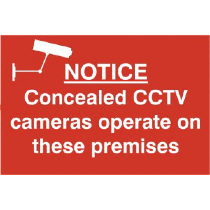 Concealed CCTV Warning Sign – 200x300mm Red & White PVC | Health and Safety Signage