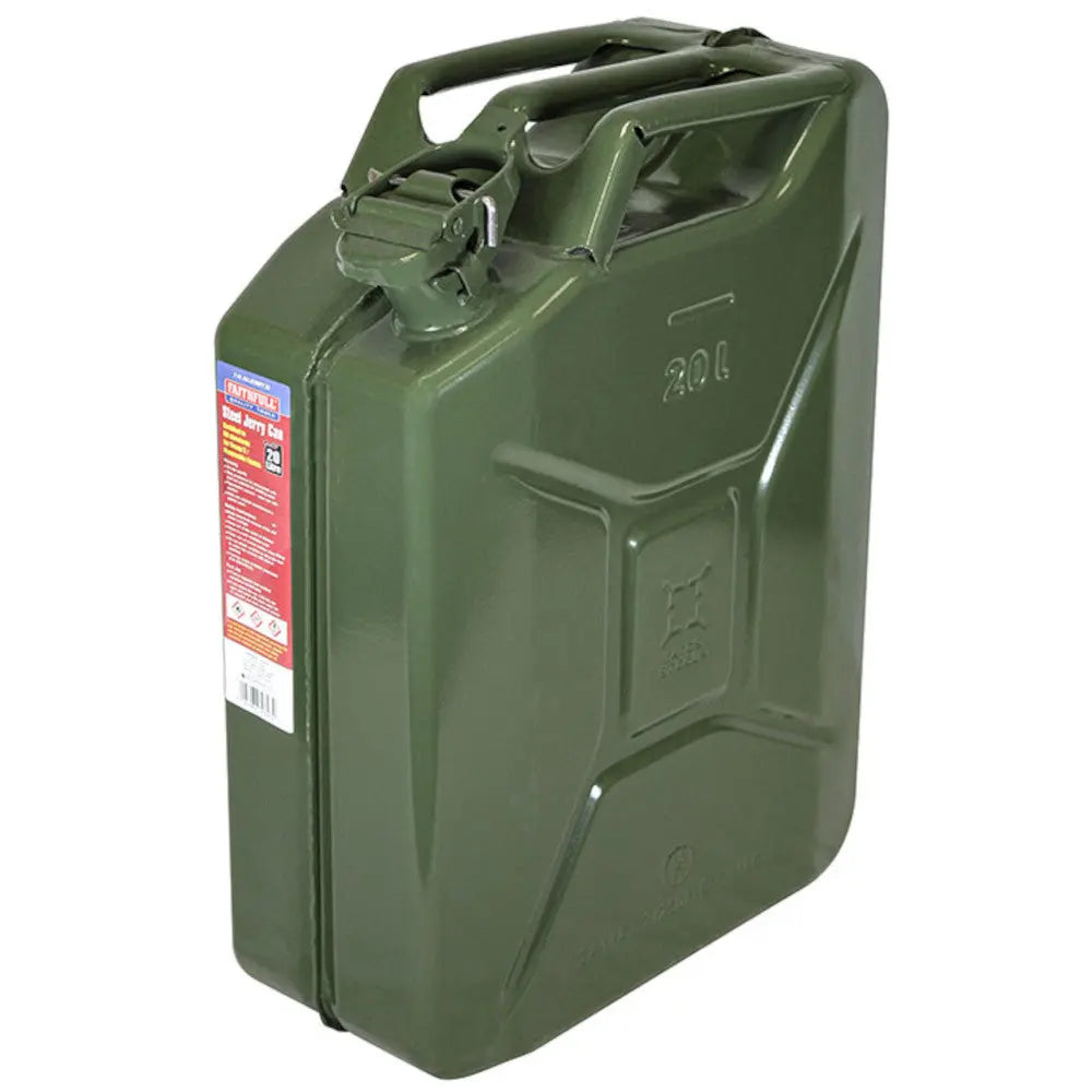 20 Litre Steel Jerry Cans (Green, Black, Red) Faithfull Tools