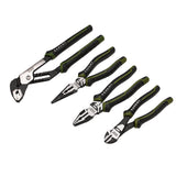 Image of Draper Expert 4 piece plier set with black and green soft grip handles on a white background.