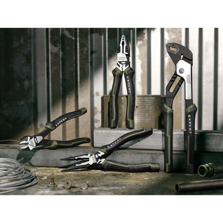 Set of Draper pliers with 'Expert' branding on a rustic background