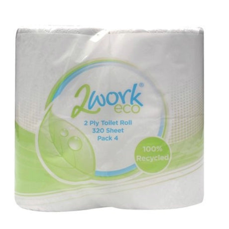 2Work White 2 Ply Toilet Paper Roll on a white background