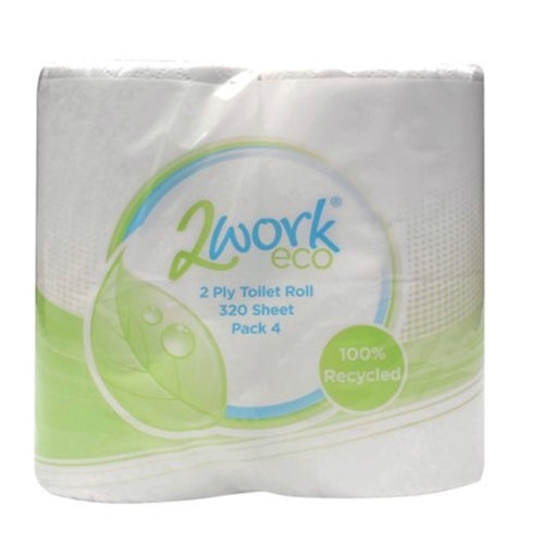 2Work White 2 Ply Toilet Paper Roll on a white background