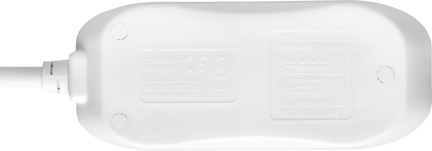Masterplug 13A 2 Gang Unswitched Extension Lead White