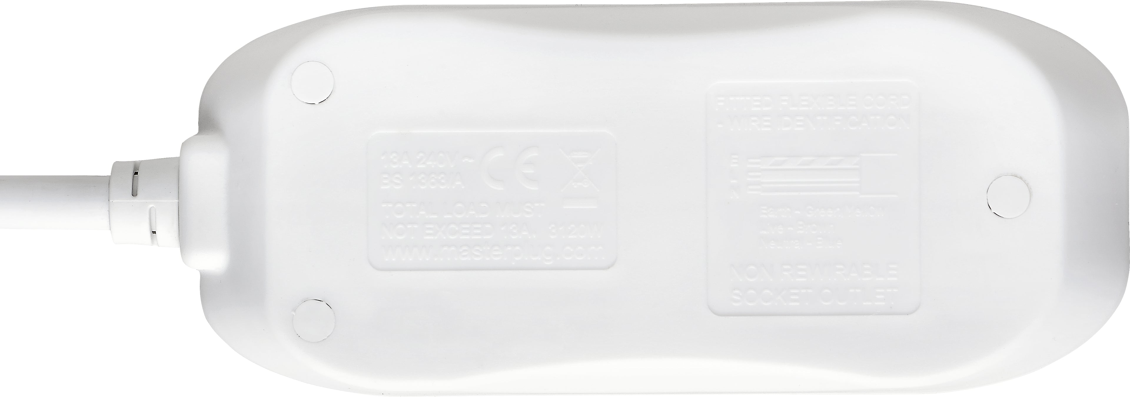 Masterplug 13A 2 Gang Unswitched Extension Lead White
