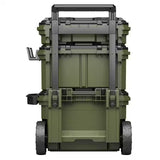 Green Bunker load-up rolling toolbox with wheels and a handle on a white background
